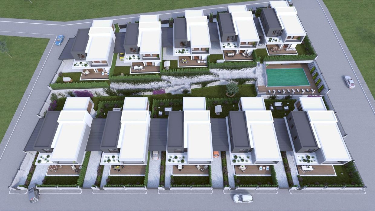 V10 villalarının kuşbakışı yerleşimi